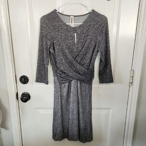Anthropologie Amadi Black & Gray Knit Long Sleeve Dress - Size Med Petite NWT